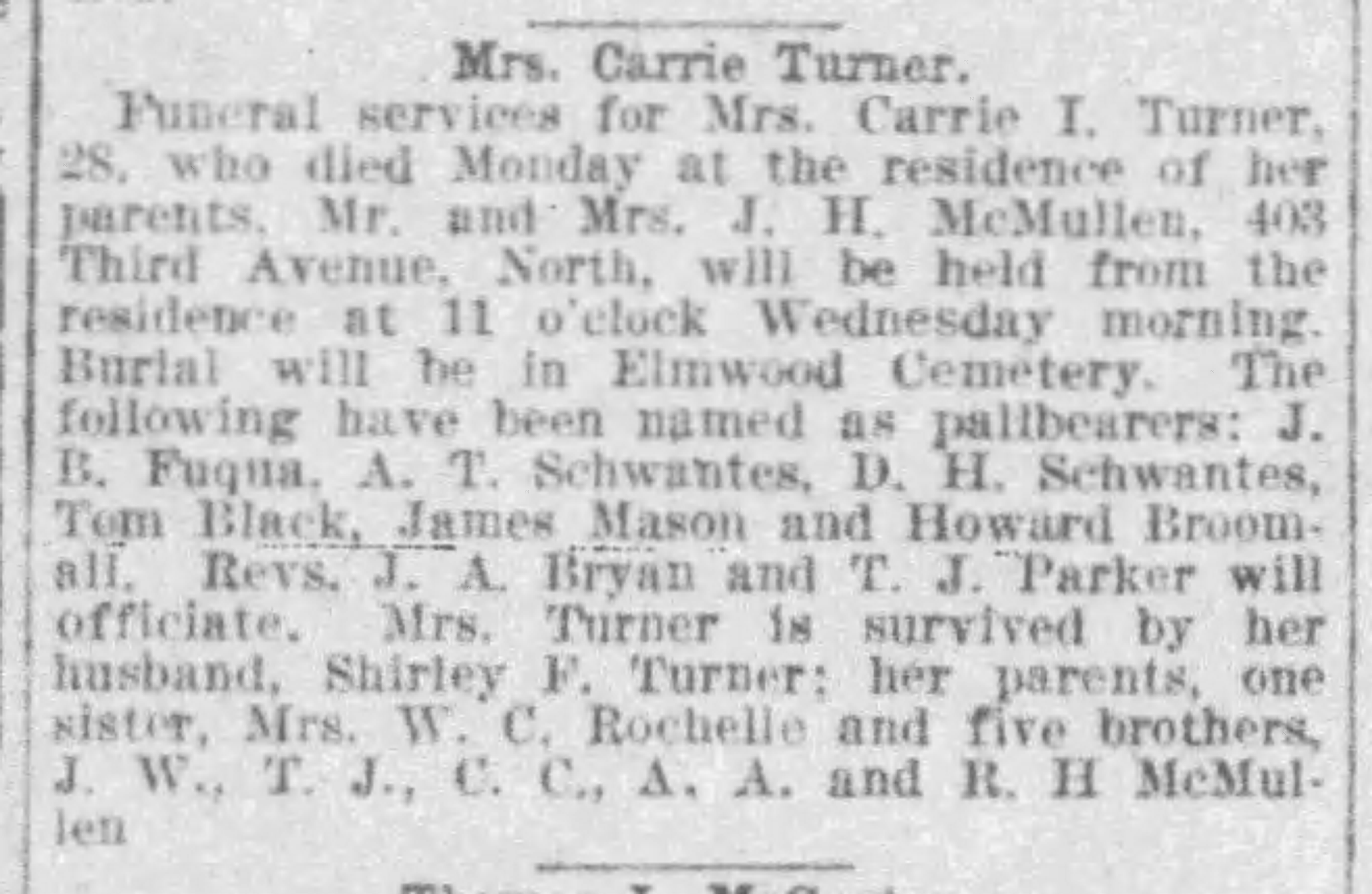 Carrie Turner obituary